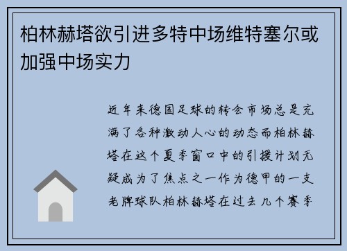 柏林赫塔欲引进多特中场维特塞尔或加强中场实力
